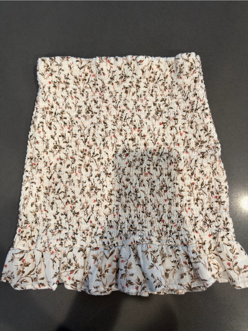 Abercrombie & Fitch White Smocked Floral Tube Top with Brown & Pink Print
